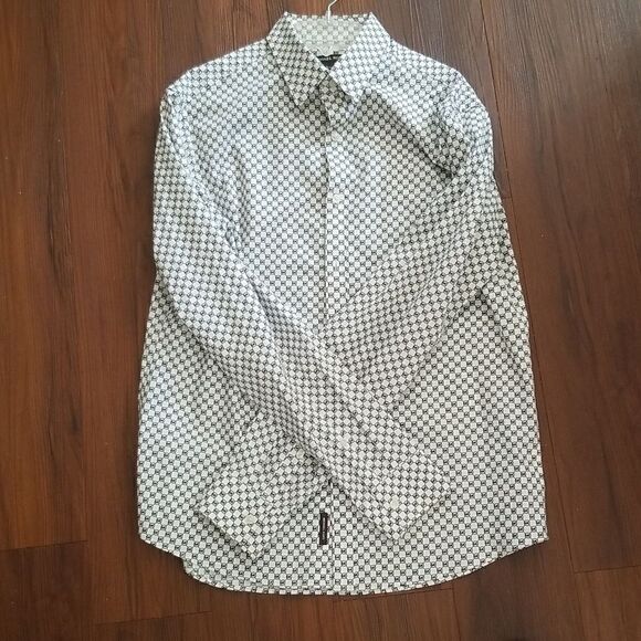 Michael Kors Slim Fit Monogram Allover MK Long Sleeve Shirt Sz Large - Picture 5 of 8